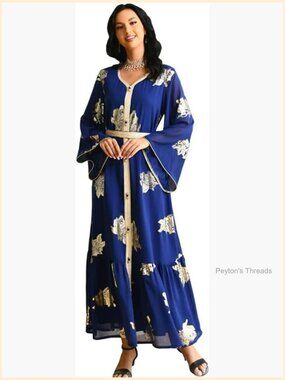Floral Kaftan Dress with Embroidery Abaya Maxi Dress Fit & Flare